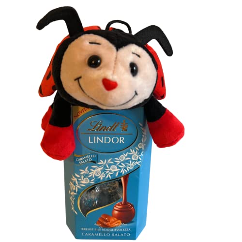 Lindt Lindor Peluche Regalo Festa Della Donna - 200gr Lindor al Caramello Salato + Peluche Coccinella Porta Fortuna 20cm (CARAMELLO SALATO)