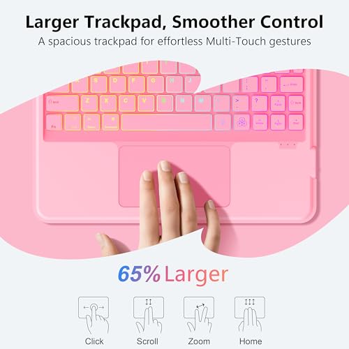 Image of Keyboard Case for iPad 11th (A16) & 10th Generation，Ultra-Light Magnetic Detachable Keyboard with Multi-Touch Trackpad - Backlit Keys,Adjustable Stand Case for iPad 11 inch 2025&10th Gen (Pink)