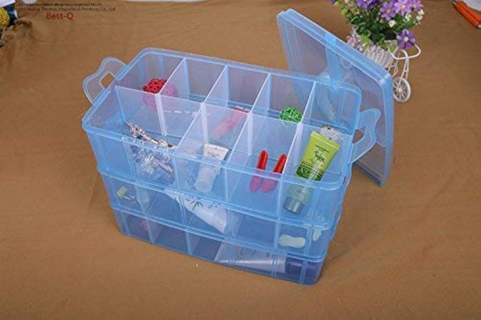3-Layer 30-Grid Transparent Plastic Jewellery Organizer with Removable Dividers