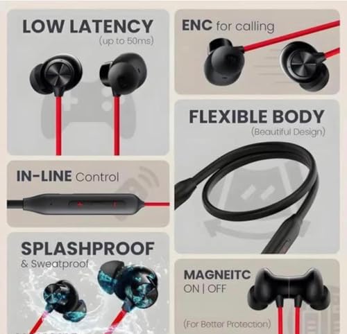 Image of Z2 ANC Bluetooth Neckband Earphones, Red | 12.4mm Bass Drivers, 45dB Active Noise Cancellation, 28H Battery Life, Fast Charging, Lightweight Flexible