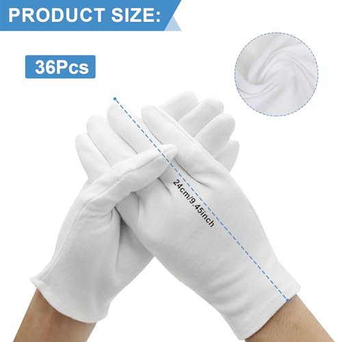 Miniatura 2 de 36 Pares De Guantes Blancos De Algodón: Guantes De Algodón Blanco, Guantes Protectores De Algodón, Guantes De Algodón Cómodos Y Transpirables Para El Cuidado De La Piel, Paño Lavable Y Elástico Para