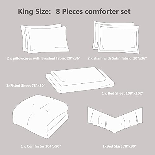 Haok Satin King Comforter Set Luxury 8-Pieces Comforter Set, Silky Satin Bed Set, King Size Comforter Set With Bed Sheets- 2 Pillowcases, 2 Shams & 1 Bed Skirt, Satin Comforter Set Dark Grey #TOP5