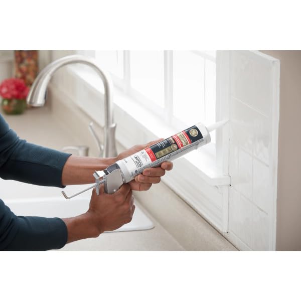 GE Supreme Paintable Silicone Caulk for Kitchen & Bathroom, White, 9.5 fl oz Cartridge, 1 Pack - 100% Waterproof Silicone Sealant, 7X Stronger Adhesion, Shrink & Crack Proof by GE - Image 5