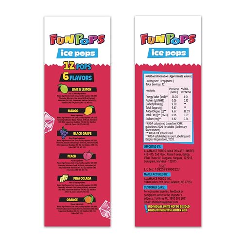 Image of FunPops Ice Pops | Ready-to-Freeze Fruit-Flavoured Ice Pops | 6 Flavours: Orange, Lime & Lemon, Pina Colada, Black Grape, Mango, Peach | Freeze - Cut - Enjoy | Pack of 12