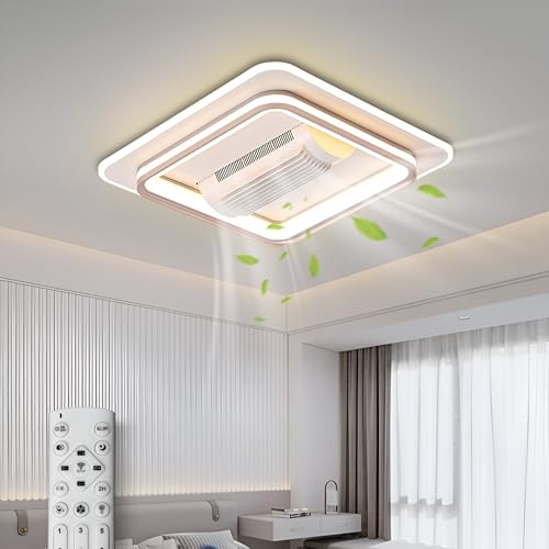 Image of Smartway - Modern|Living Room|Dining|Bedroom Ceiling Fan Chandelier BLDC Noiseless Motor|Auto Rotatable Blower Fan 3 Color Mode (Warm Cold & Natural White) Remote & App (Square Eastino)