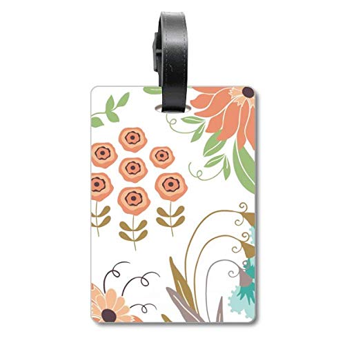 Étiquette à bagage fleur orange vert design floral résistant pour sac