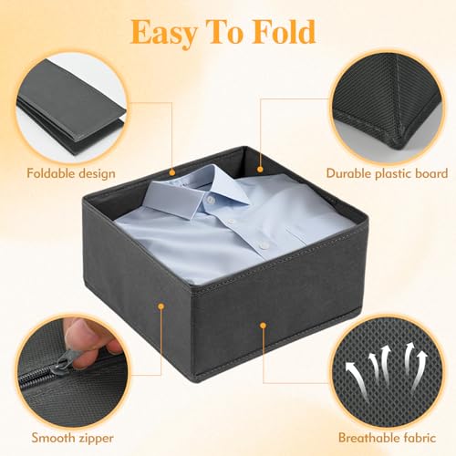 EXCLOUNT 10 Pack Kleiderschrank Organizer, Faltbare Aufbewahrungsbox Stoff, Schrank Organizer Kleiderschrank, Schrank Organizer Schubladen für Babykleidung, Socken, Unterwäsche, Grau