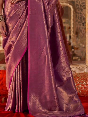 Image of SWORNOF Women's Silk Kanjivaram Kanchipuram Saree With Blouse Piece