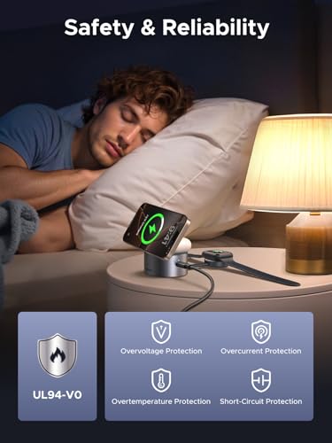 Image of UGREEN Qi2 15W 3-in-1 Wireless Charger for iPhone 17 /16 /15 /14 /13 /12 Series, Magnetic Foldable Charging Station for Apple Watch, AirPods, MagSafe Compatible Fast Charging Dock, Travel-Friendly Design