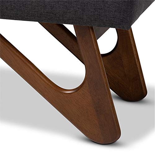Baxton Studio Rika Dark Grey Upholstered Walnut Brown Boomerang Bench #TOP6