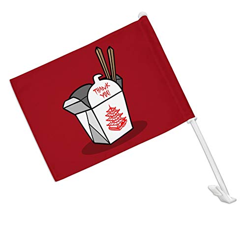 GRAPHICS & MORE Chinese Food Takeout Box with Chopsticks Car Truck Flag with Window Clip On Pole Holder