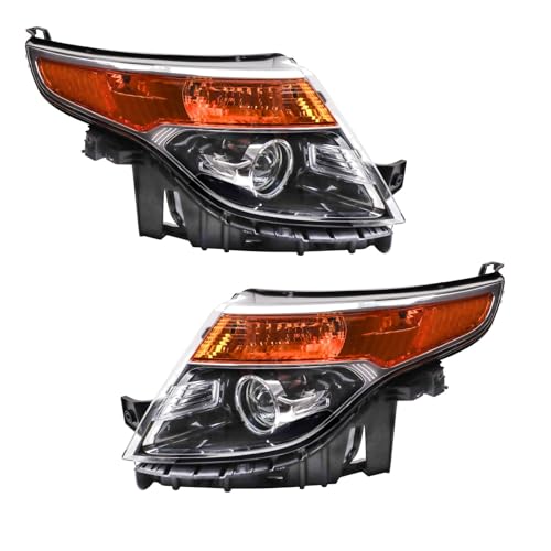 Image of TRQ 2 Piece Headlight Assembly Set Halogen Driver & Passenger Side Compatible with Ford Explorer 2011-2015 Without Automatic Leveling Headlights FO2502301 FO2503301 BB5Z13008J BB5Z13008N