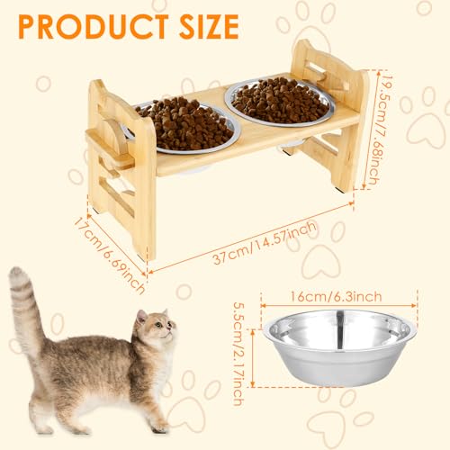 Gamelles surélevées en bois pour chien - Hauteur réglable - Avec 2 gamelles en acier inoxydable et pieds antidérapants - Gamelle robuste inclinée à 15° - Gamelle surélevée pour chiens et chats – Image 3