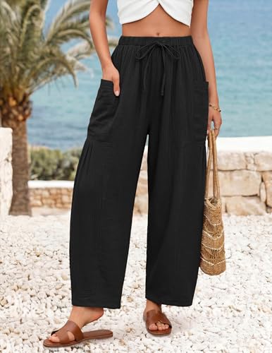 ZESICA Women’s Summer Wide Leg Palazzo Harem Pants 2026 Boho Loose Flowy Beach Pant Casual Barrel Sweatpants with Pockets Black X-Large — view 5