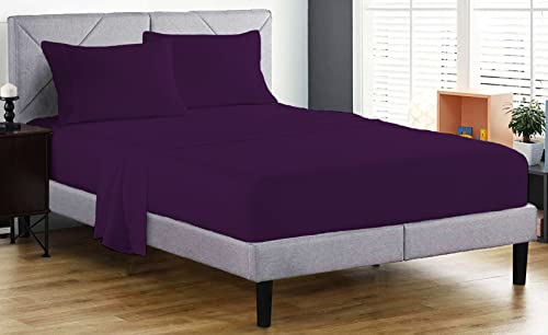 Fitted Sheet 100% Egyptian Cotton 200 Thread Count 25cm Deep Fitted Bed Sheet Hotel Quality Soft & Crisp Cotton Bedding Set (Plum, Single)