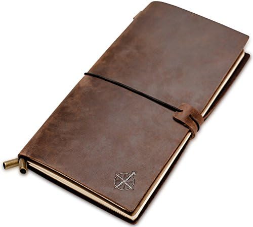 Leather Travelers Notebook - Refillable Leather Travel Journal - Hand-Crafted Genuine Leather - Perfect for Writers, Poets, Travelers, as a Diary, Travel Planner - Blank Inserts - 22x11.5cm
