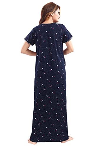Image of 9shines Label Designer Nighty | Cotton Blend Nighty for Women | Night Gown | Nightdress | Front Open Buttons,Floral Embroidery On The Neck & Pocket On The Right Side (5001)
