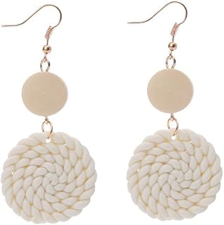 Handmade Polymer Clay Rattan Flower Earring for Women Cute Geometric Boho Drop Dangle Earrings Lightweight Dainty Jewelry Gift