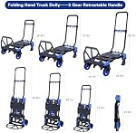 2-1 Folding Hand Truck Dolly,330LBS Capacity Dolly Cart,Foldable Dolly Hand Truck with Retractable Handle and 4 Rubber Wheels,Hand Cart Foldable for Luggage/Travel/Office/Moving