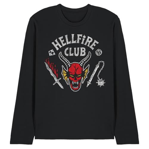 Stranger Things Hellfire Club T-Shirt Mixte Manches Longues Noir Invert
