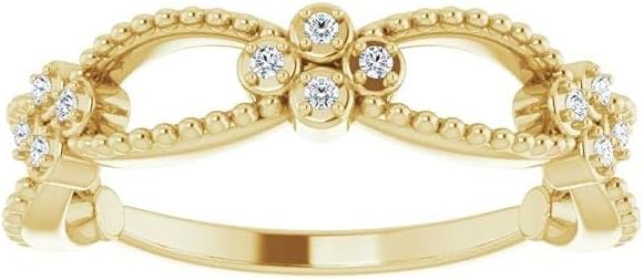 Diamond2Deal 14K Yellow Gold .06 ct Diamond Stackable Beaded Stackable Ring Size 7