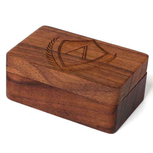 Image of Mens Initial Cufflinks and Tie Clip A-Z Alphabet Letter Black Stainless Cuff Links Tie Bar with Engraved Walnut Wood Box Groom Groomsman Wedding Set