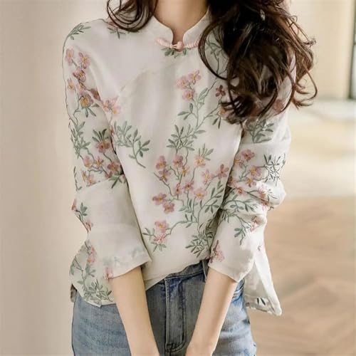 Blouse Soft Women Shirt Chinese Style Long Sleeve Cheongsam Shirt All Match4