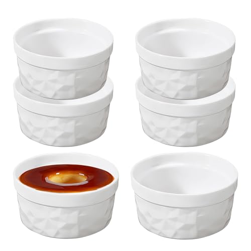 Porcelain Ramekins 8oz Ceramic Souffle Dishes Ramekins Oven Proof 10cm Ceramic Dip Bowl 240ml Baking Bowl Creme Brulee Dish for Cakes Pudding Ice Cream Egg Mould Muffin Cases White 6Pcs