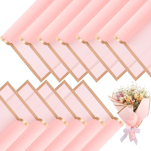 Yahenda 420 Sheet Flower Wrapping Papers Flower Bouquet Paper with Gold Edge Korean Style Bouquet Wrapping for Floral Supplies Wedding Anniversary DIY Gifts, 23 x 23 Inch(Pink)