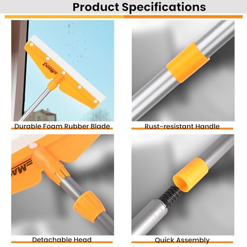 Image of Zureni Mach-3 Wiper 16 inch Foam Rubber Blade, Double Lamination Rod, 90cm Long Handle for Floor Cleaning, Wiping, and Dirt Removal in Bathroom, Kitchen & Pantry (Random Colours)