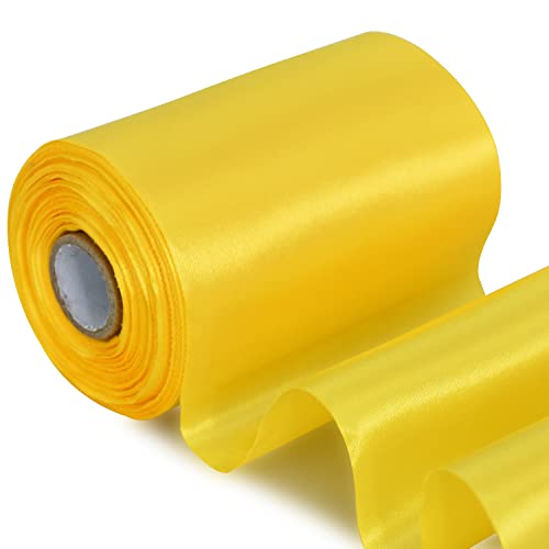 TONIFUL Wide satin ribbon-for Gift Wrapping Christmas Tree Halloween Thanksgiving Wedding Car Chair Pageant Sashes Grand Opening Festival Party Decor-Lemon Ribbon-4 Inch x 22 Yards