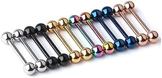 Kiokioa 12pc 14G Mix-Color Stainless Steel Straight Barbell Tongue Rings Bars Piercing 5/8"
