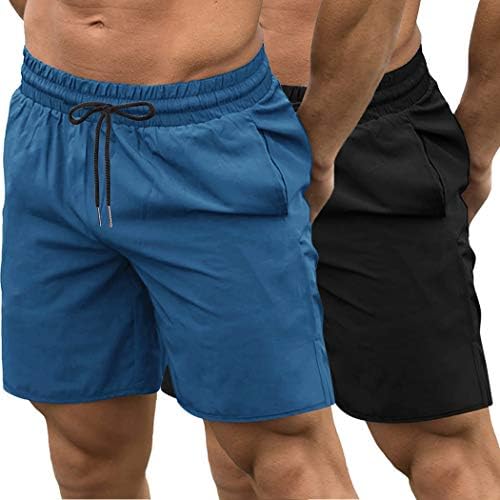 COOFANDY Men's 2 Pack Gym Workout Shorts Quick Dry Bodybuilding Weightlifting Pants Training Running Jogger with Pockets Black/Blue