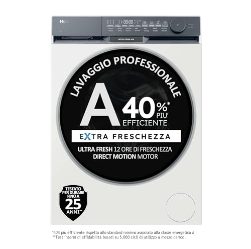 Haier X Serie 9 Lavatrice 11 Kg, Libera Installazione, Carica Frontale, Classe A-40%, 1400 Giri, Ultra Fresh Air e Ciclo Refresh a Vapore, Wi-Fi con App hOn, 85x60x67 cm, Bianca – HW110-B14387UIT
