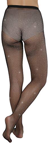 Image of ToBeInStyle Women's Fine Fishnet Pattern Pantyhose w /Back Seam & Rhinestones
