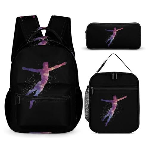 Gymnastics Man Cute Backpacks Set Lightweight Lunch Bag Aesthetic Pencil Cases for Travel Work