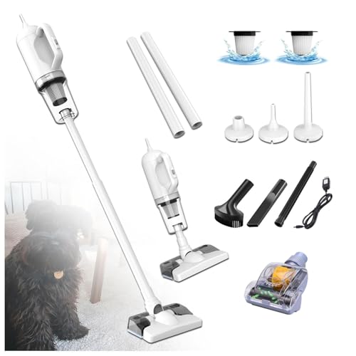 Aspiradora Fregona Sin Cable 5 in 1 Batería Recargable USB,Depósito 200 Ml, Escoba Aspiradora con 2000mah*3 Baterías para Mascotas/Alfombras/Coche/Suelos Duros/Cama