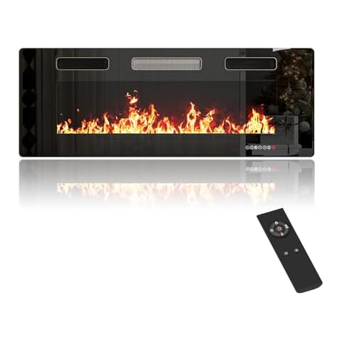 Muhub 50 Inches Electric Fireplace in-Wall Recessed, Wall Mounted and Freestanding, 750W/1500W Linear Fireplace Heater with Remote Control, Adjustable Flame Color & Brightness (50"x13.8") Cover