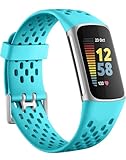 Getino Compatible with Fitbit Charge 5 Bands/Charge 6 Bands for Women Men, Breathable Replacement Sport Strap Adjustable Wristbands for Fitbit Charge 5/ Charge 6 Advanced Fitness Tracker, Teal Blue