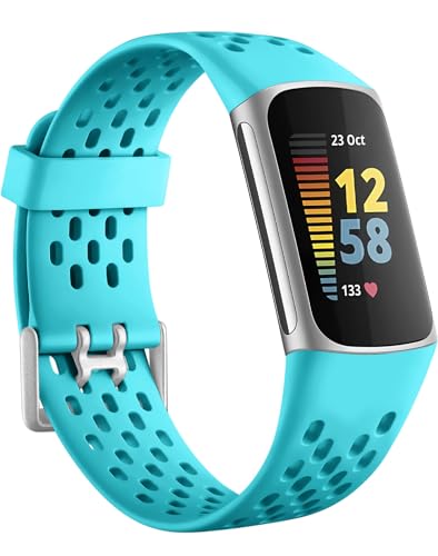 Getino Compatible with Fitbit Charge 5 Bands/Charge 6 Bands for Women Men, Breathable Replacement Sport Strap Adjustable Wristbands for Fitbit Charge 5/ Charge 6 Advanced Fitness Tracker, Teal Blue