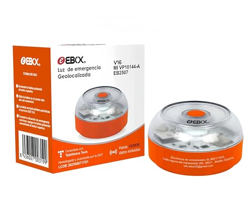 RAYPOW Ebox Baliza V16 Homologada DGT con Geolocalización IoT Luz Emergencia Coche Visible 1 km 360° Datos Pagados hasta 2038 Sustituto Oficial Triángulos IP54 Resistente Agua (V16-Ebox)