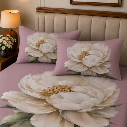 Image of 7D Digital Printed King Size Bedsheet with 2 Pillow Covers | Soft Premium Cotton Feel Microfiber Double Bed Bedsheet | Breathable, Wrinkle Free & Fade Resistant | (Peach, KingSize-225x250CM)