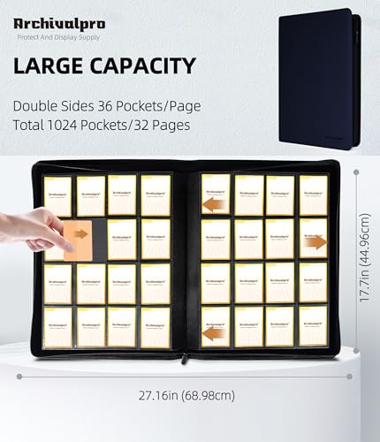 Image of Premium 16 Pocket Card Binder, Holds 1024 Cards for MTG TCG Sports Game Cards(Blue,16 Pocket) | Large-capacity side-loading binder with zipper. No-ring design holds 1024 cards in clear pockets.