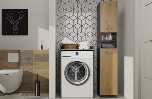 Cdf Armadio Per Lavatrice Pola Np | Colore: Antracite – Rovere Artisan | Armadio Moderno Sopra La Lavatrice | Ripiano | Ripiani Spaziosi | Montaggio Semplice - 2