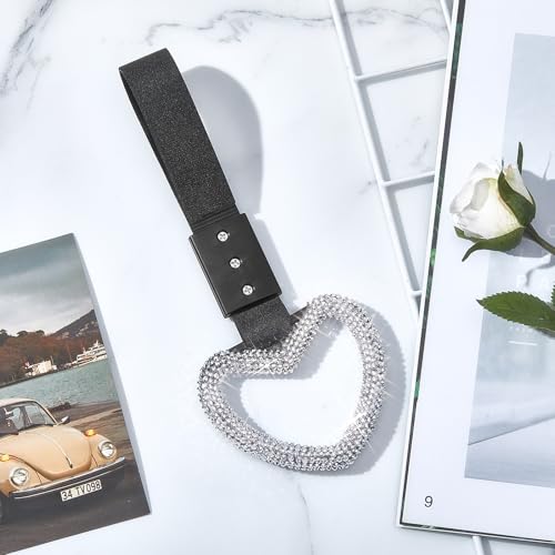 Image of Fabbay Bling Car Accessories Bling Heart Handle Ring Car Accessory for Women Heart Hand Strap Drift Charm Rear Bumper Warning Ring Decor for auto Bus Interior Exterior Decoration (White,Heart Style)
