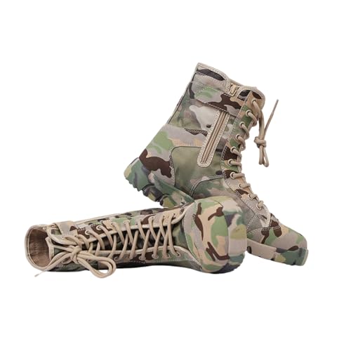 Wygwlg Camouflage Boots for Men, Mens Military Side Zip Waterproof Breathable Camouflage Combat Boots, Durable Waterproof Non Slip Hiking Boots, for Camping, Hiking, Jungle Combat