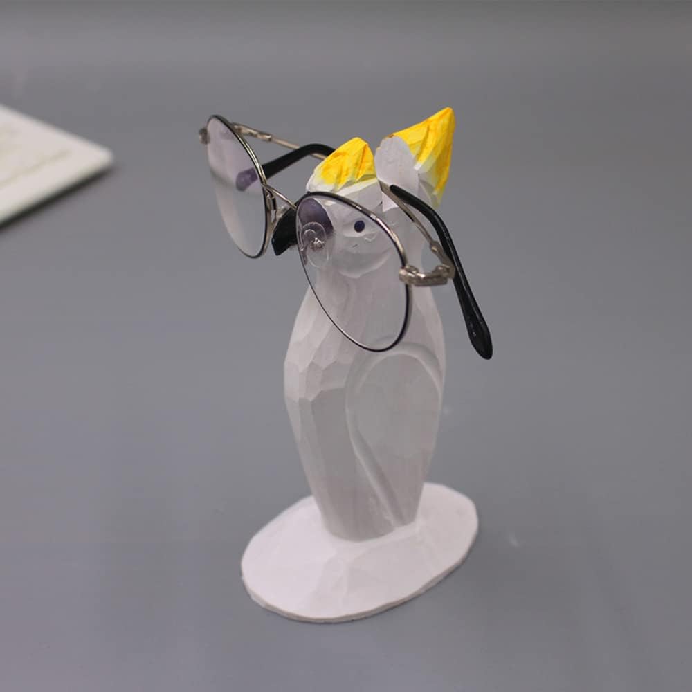 Glasses Stand Display Cute Animal Design Handmade Wood Carved Decoration Holder Shelf Gift for Home Office Desk Decor(Parrot)
