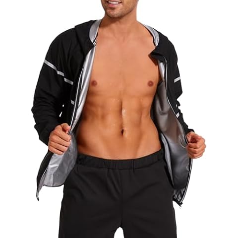 LAZAWG Sauna Suit for Men Zipper Sweat Suit with Hood Long Sleeve Sauna Jacket Gym Exercise Cover