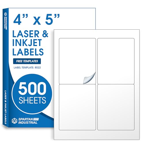 4x5 inch printable shipping labels, 2000 total, white matte (500 sheets) for inkjet/laser