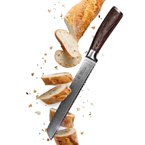 Wakoli EDIB Brotmesser Wellenschliff aus echtem Damaststahl (VG10 Kern) mit 20 cm Klinge – Scharf & ergonomisch – Damastmesser mit Pakkaholzgriff in Geschenkbox – Brotschneidemesser für krosse Krusten